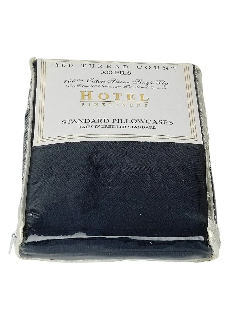 Hotel Fine Linens Pair of Pillowcases Navy Blue 100% Cotton Sateen NWT